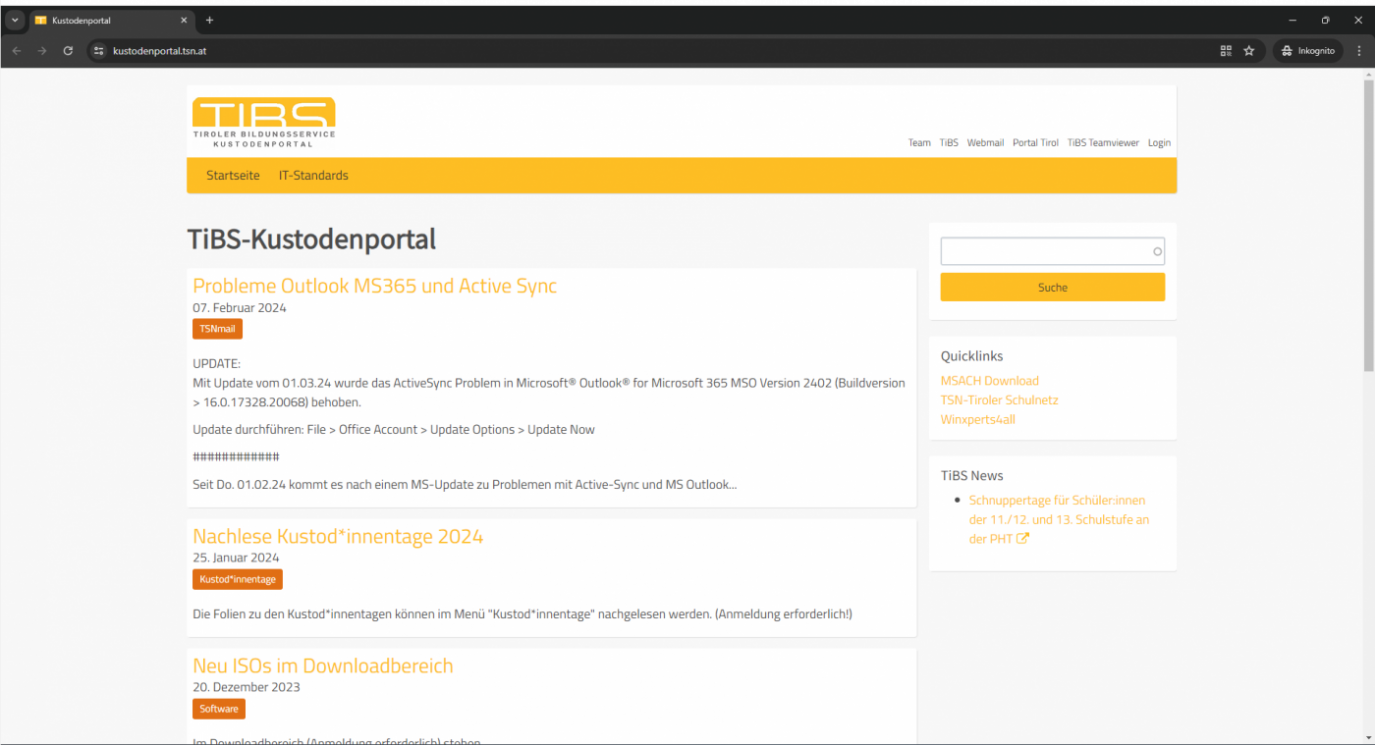 Screenshot Kustodenportal