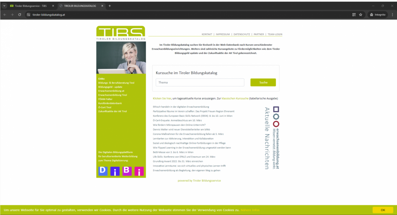 Screenshot tiroler-bildungskatalog.at